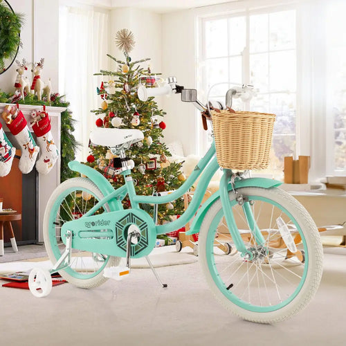 18-Inch Kids Bike with Training Wheels and Adjustable Handlebar Seat-Green - Green - Kids Bike