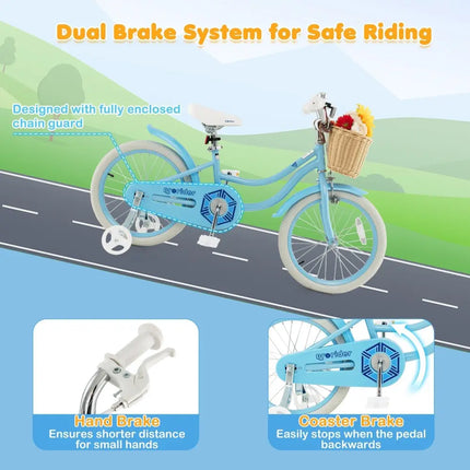18 - Inch Kids Bike with Training Wheels and Adjustable Handlebar Seat - Blue - Oasis Home Essentials