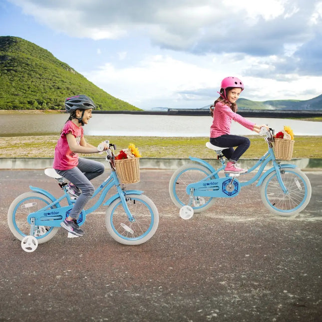 18 - Inch Kids Bike with Training Wheels and Adjustable Handlebar Seat - Blue - Oasis Home Essentials