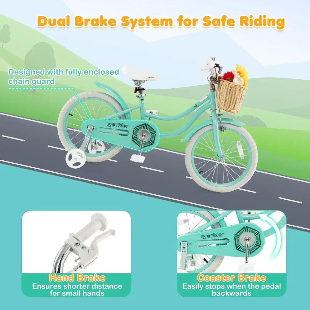 18 - Inch Kids Bike with Training Wheels and Adjustable Handlebar Seat - Green - Oasis Home Essentials