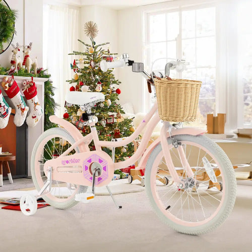 18-Inch Kids Bike with Training Wheels and Adjustable Handlebar Seat-Pink - Pink - Kids Bike