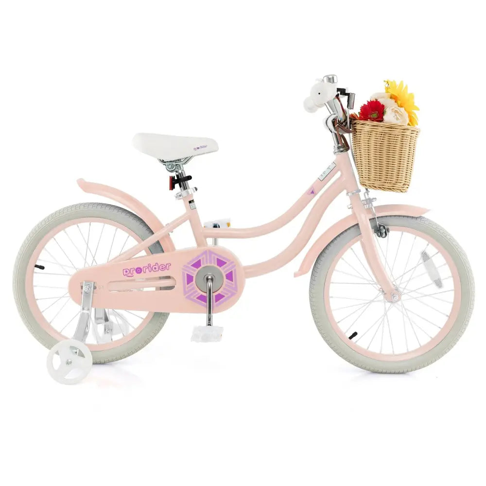 18 - Inch Kids Bike with Training Wheels and Adjustable Handlebar Seat - Pink - Oasis Home Essentials