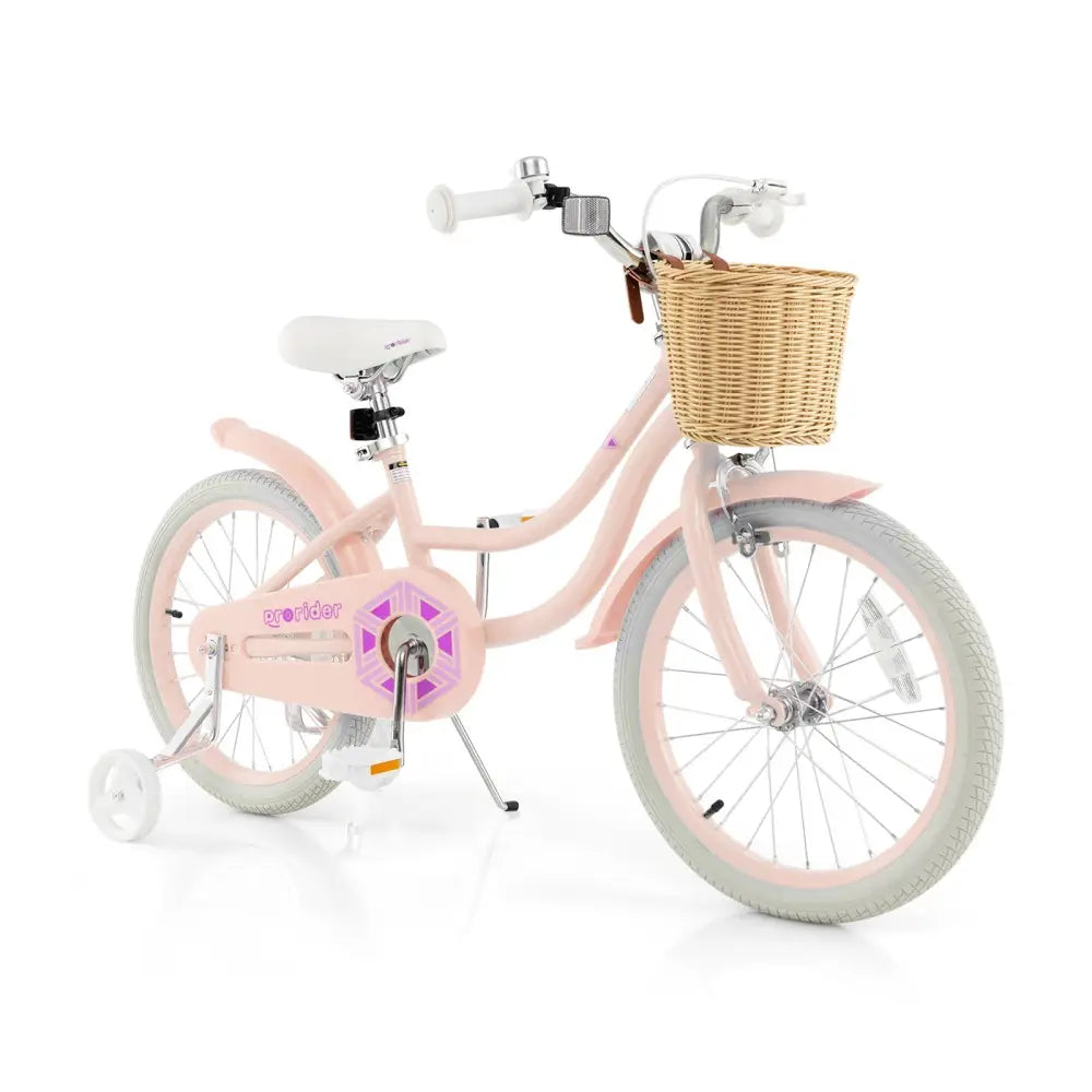 18 - Inch Kids Bike with Training Wheels and Adjustable Handlebar Seat - Pink - Oasis Home Essentials