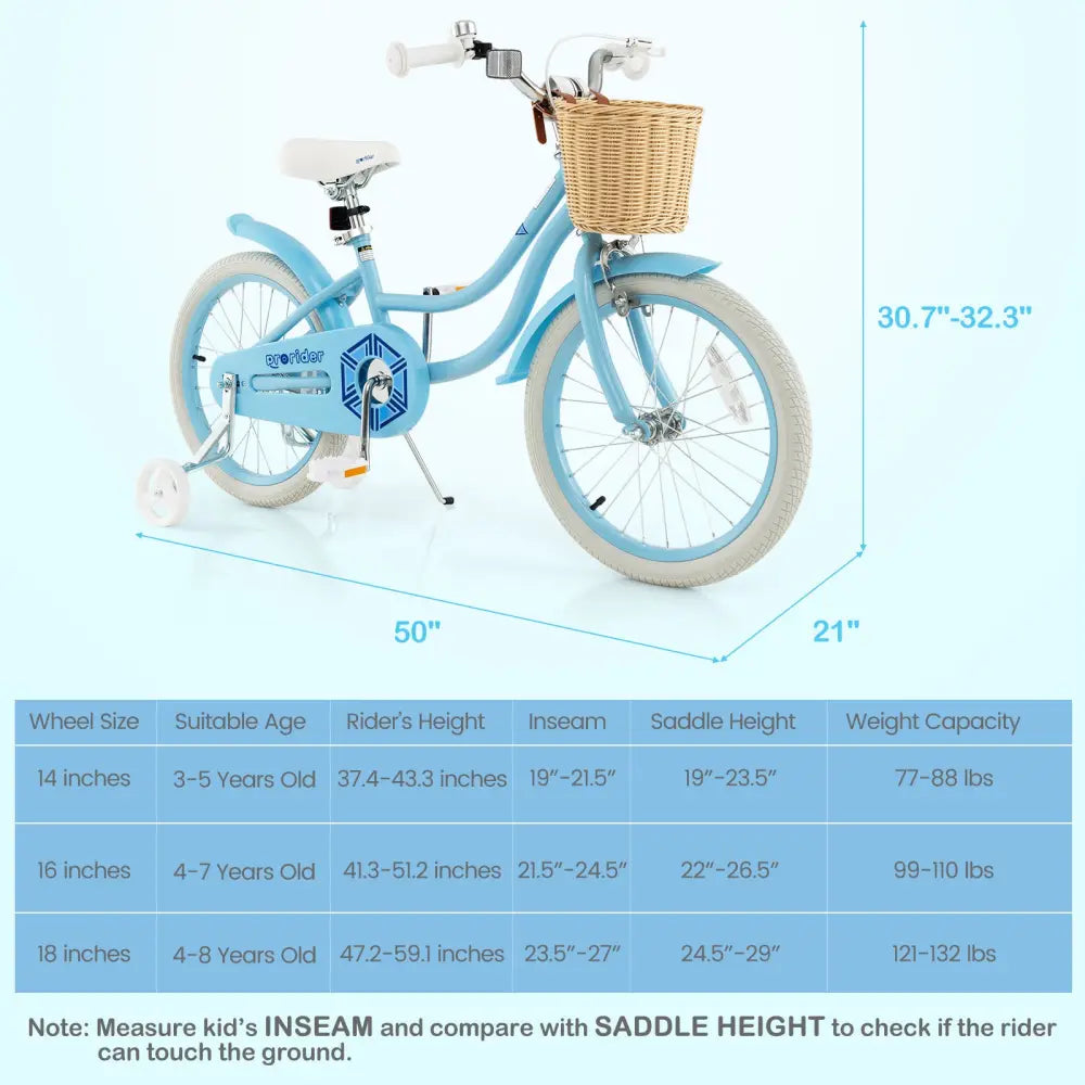 18-Inch Kids Bike with Training Wheels and Adjustable Handlebar Seat-Blue - Blue - Kids Bike