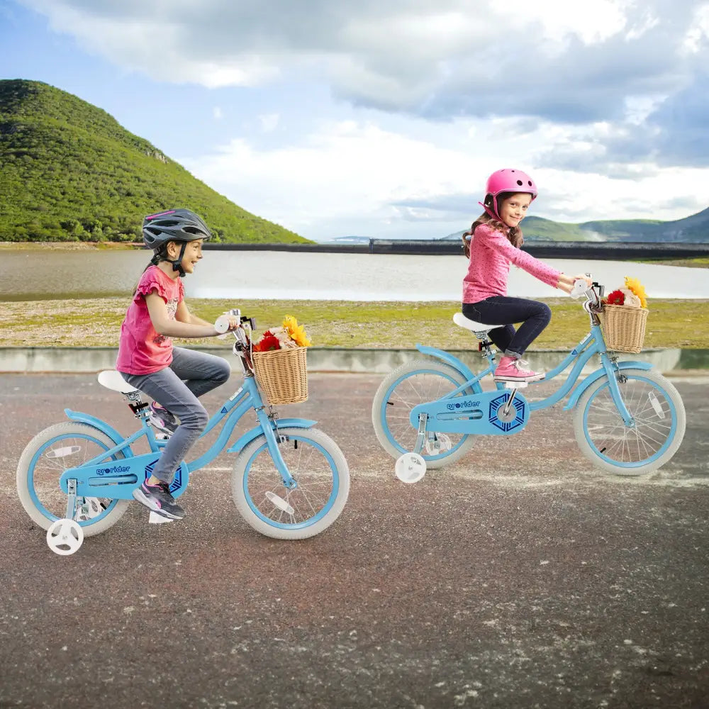 18-Inch Kids Bike with Training Wheels and Adjustable Handlebar Seat-Blue - Blue - Kids Bike