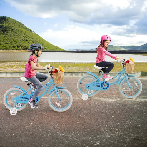 18-Inch Kids Bike with Training Wheels and Adjustable Handlebar Seat-Blue - Blue - Kids Bike