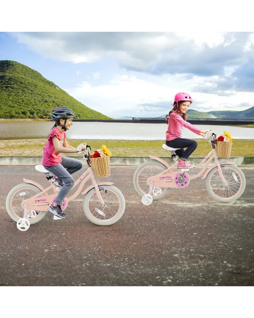 18-Inch Kids Bike with Training Wheels and Adjustable Handlebar Seat-Pink - Pink - Kids Bike
