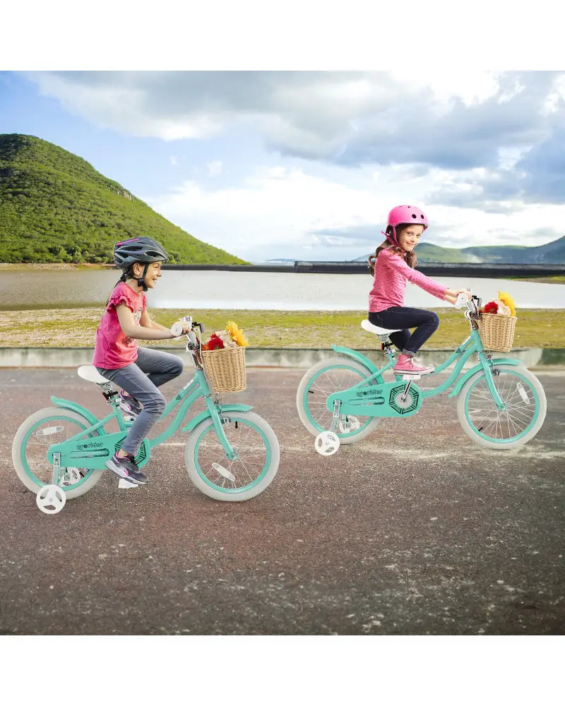18-Inch Kids Bike with Training Wheels and Adjustable Handlebar Seat-Green - Green - Kids Bike