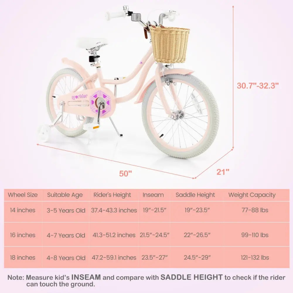 18 - Inch Kids Bike with Training Wheels and Adjustable Handlebar Seat - Pink - Oasis Home Essentials