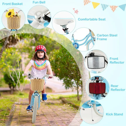 18 - Inch Kids Bike with Training Wheels and Adjustable Handlebar Seat - Blue - Oasis Home Essentials