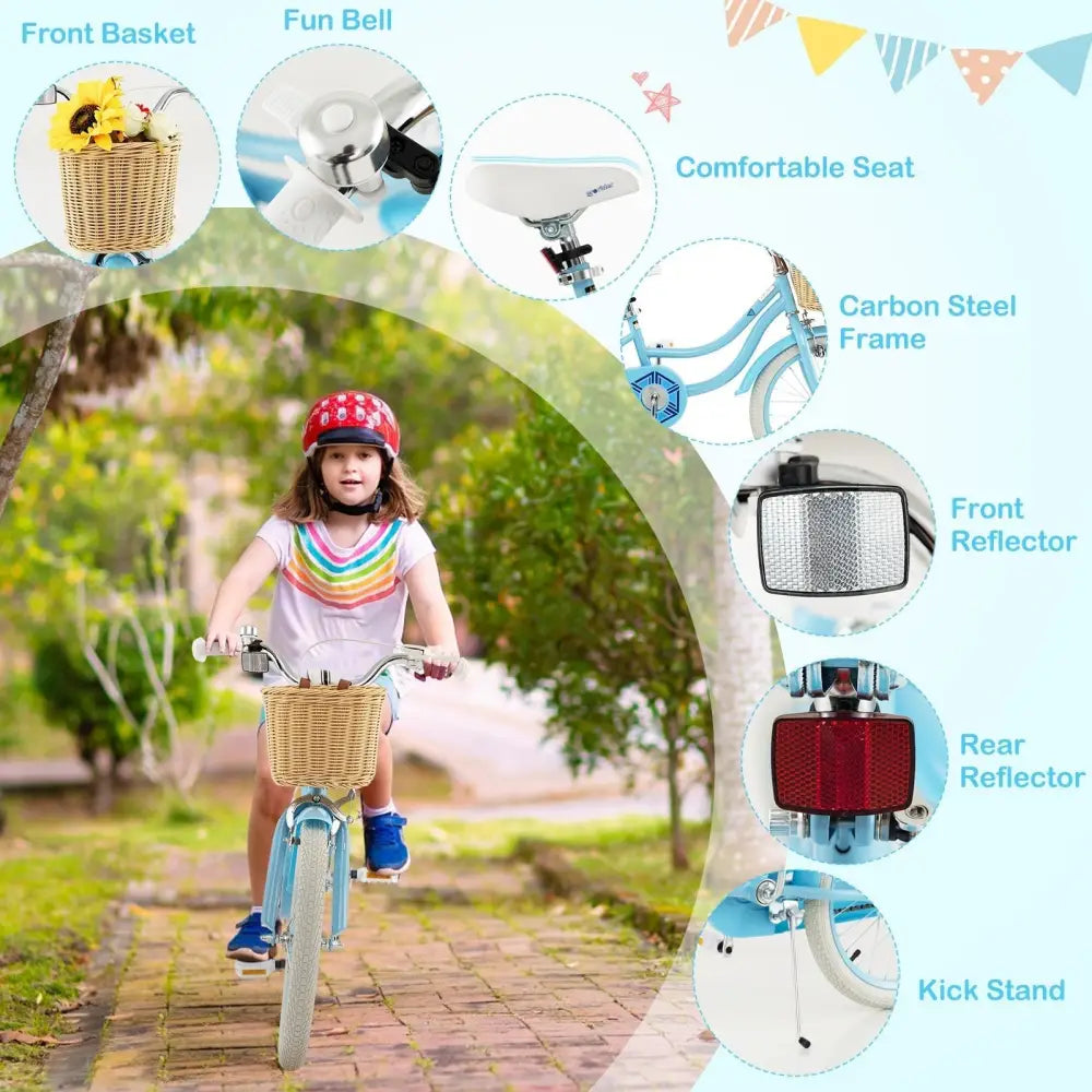 18 - Inch Kids Bike with Training Wheels and Adjustable Handlebar Seat - Blue - Oasis Home Essentials