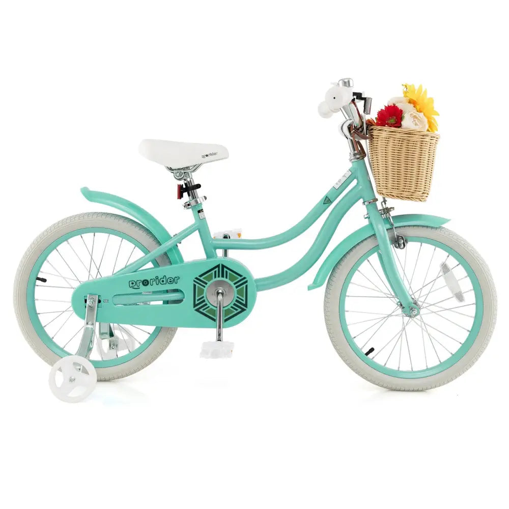 18 - Inch Kids Bike with Training Wheels and Adjustable Handlebar Seat - Green - Oasis Home Essentials
