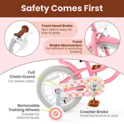 18 Inch Kids Bike with Training Wheels and Basket for Boys Girls 4 - 8 Years Old - 18 inches - Oasis Home Essentials