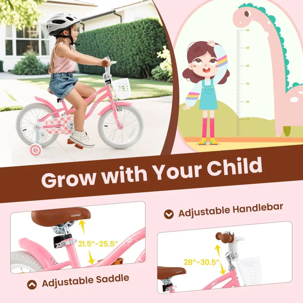 18 Inch Kids Bike with Training Wheels and Basket for Boys Girls 4 - 8 Years Old - 18 inches - Oasis Home Essentials