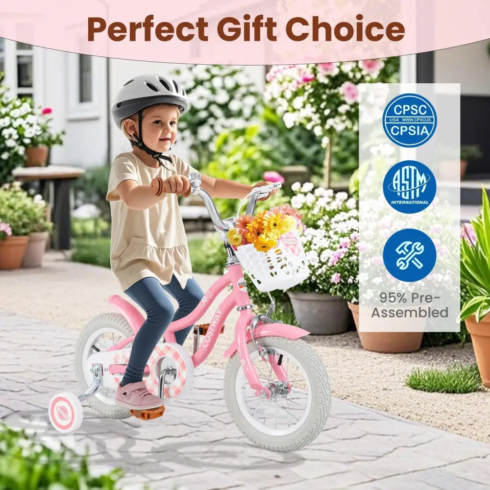 18 Inch Kids Bike with Training Wheels and Basket for Boys Girls 4 - 8 Years Old - 18 inches - Oasis Home Essentials