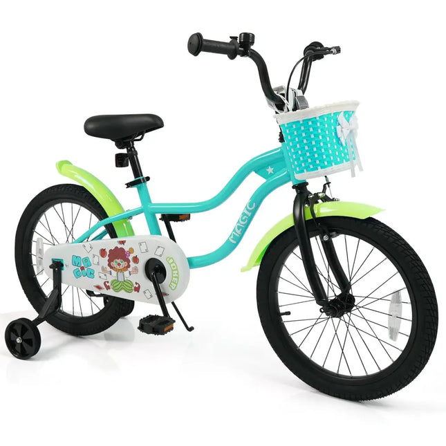 18 Inch Kids Bike with Training Wheels and Basket Green Color - Kids Bike