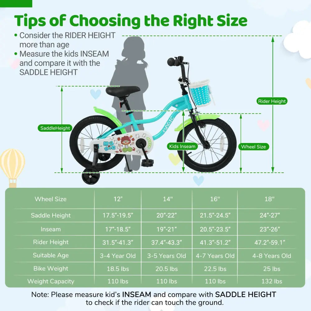 18 Inch Kids Bike with Training Wheels and Basket Green Color - Kids Bike