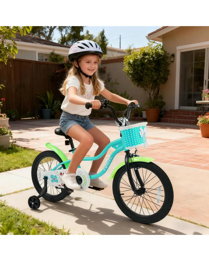 18 Inch Kids Bike with Training Wheels and Basket Green Color - Kids Bike