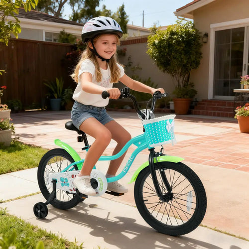 18 Inch Kids Bike with Training Wheels and Basket Green Color - Kids Bike