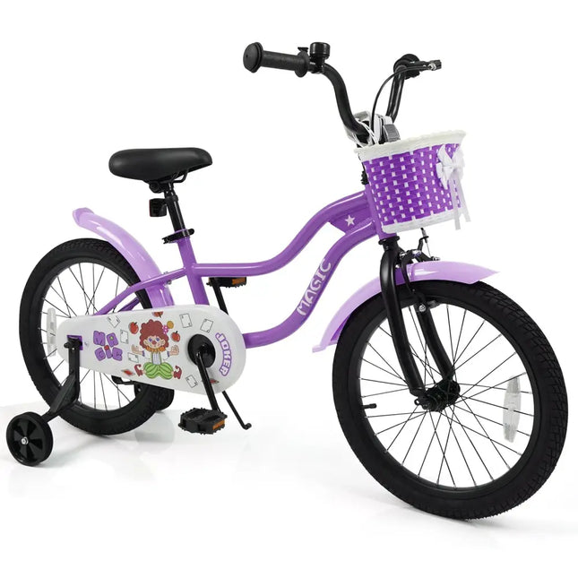 18 Inch Kids Bike with Training Wheels for Aged 3-8 Years Old - Magic Purple - Purple - Kids Bike