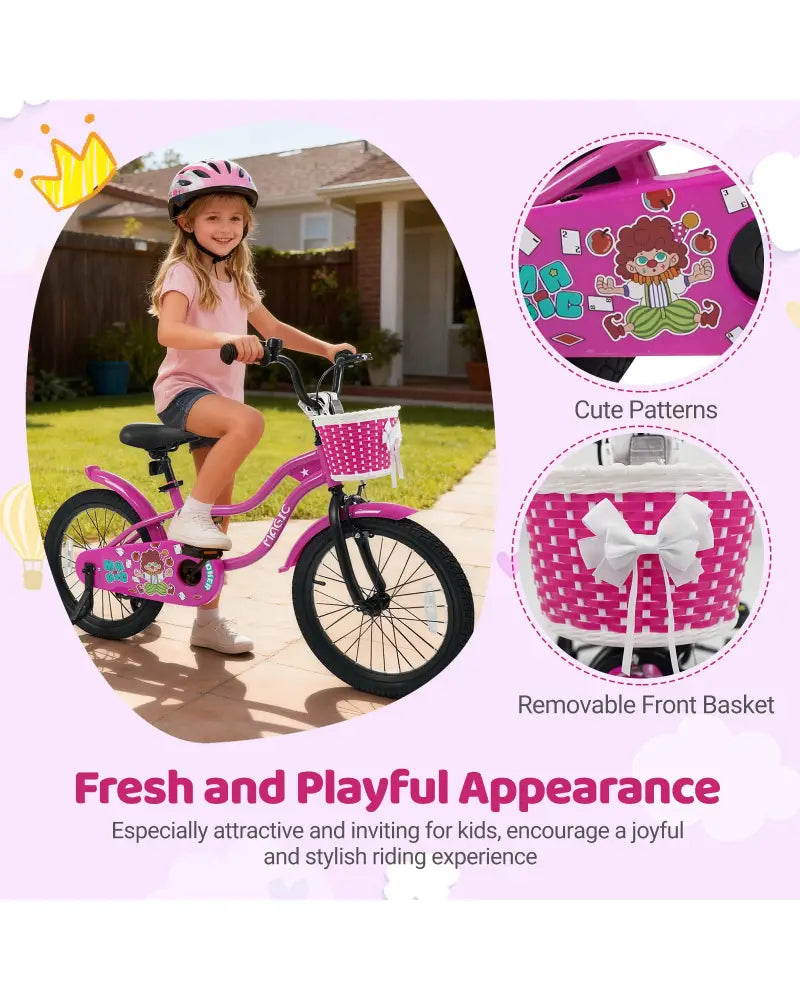 18 Inch Kids Bike with Training Wheels for Aged 3-8 Years Old - Magic Rose - Rose Red - Kids Bike