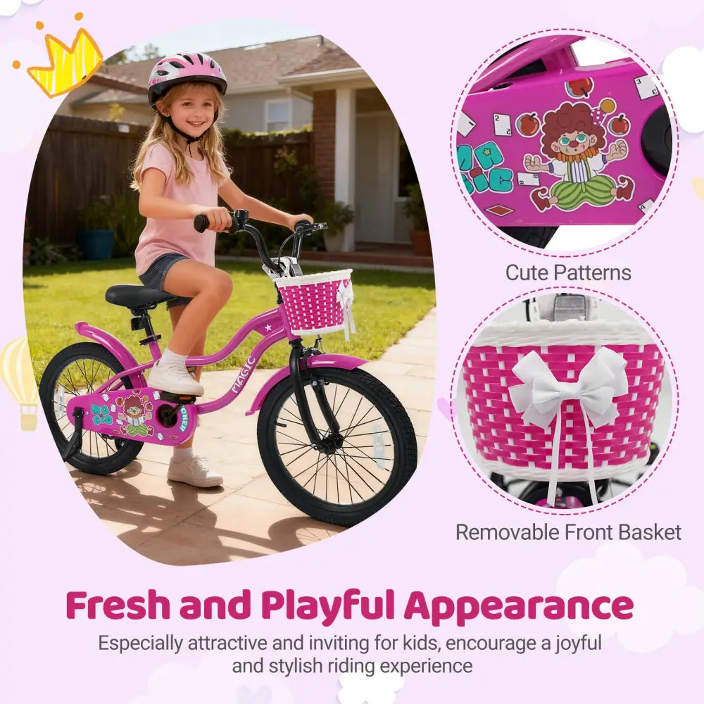 18 Inch Kids Bike with Training Wheels for Aged 3-8 Years Old - Magic Rose - Rose Red - Kids Bike