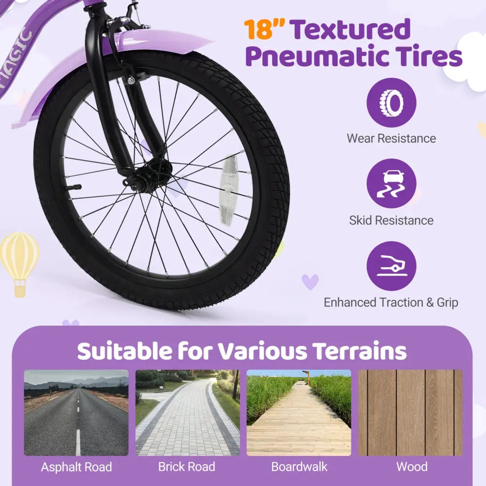 18 Inch Kids Bike with Training Wheels for Aged 3-8 Years Old - Magic Purple - Purple - Kids Bike