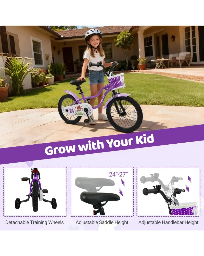 18 Inch Kids Bike with Training Wheels for Aged 3-8 Years Old - Magic Purple - Purple - Kids Bike