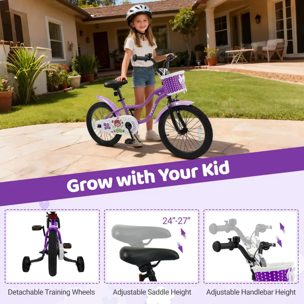 18 Inch Kids Bike with Training Wheels for Aged 3-8 Years Old - Magic Purple - Purple - Kids Bike