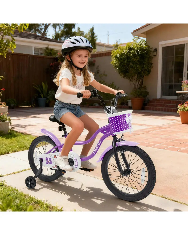 18 Inch Kids Bike with Training Wheels for Aged 3-8 Years Old - Magic Purple - Purple - Kids Bike