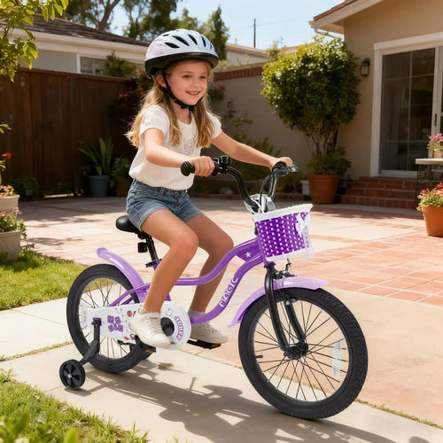 18 Inch Kids Bike with Training Wheels for Aged 3-8 Years Old - Magic Purple - Purple - Kids Bike