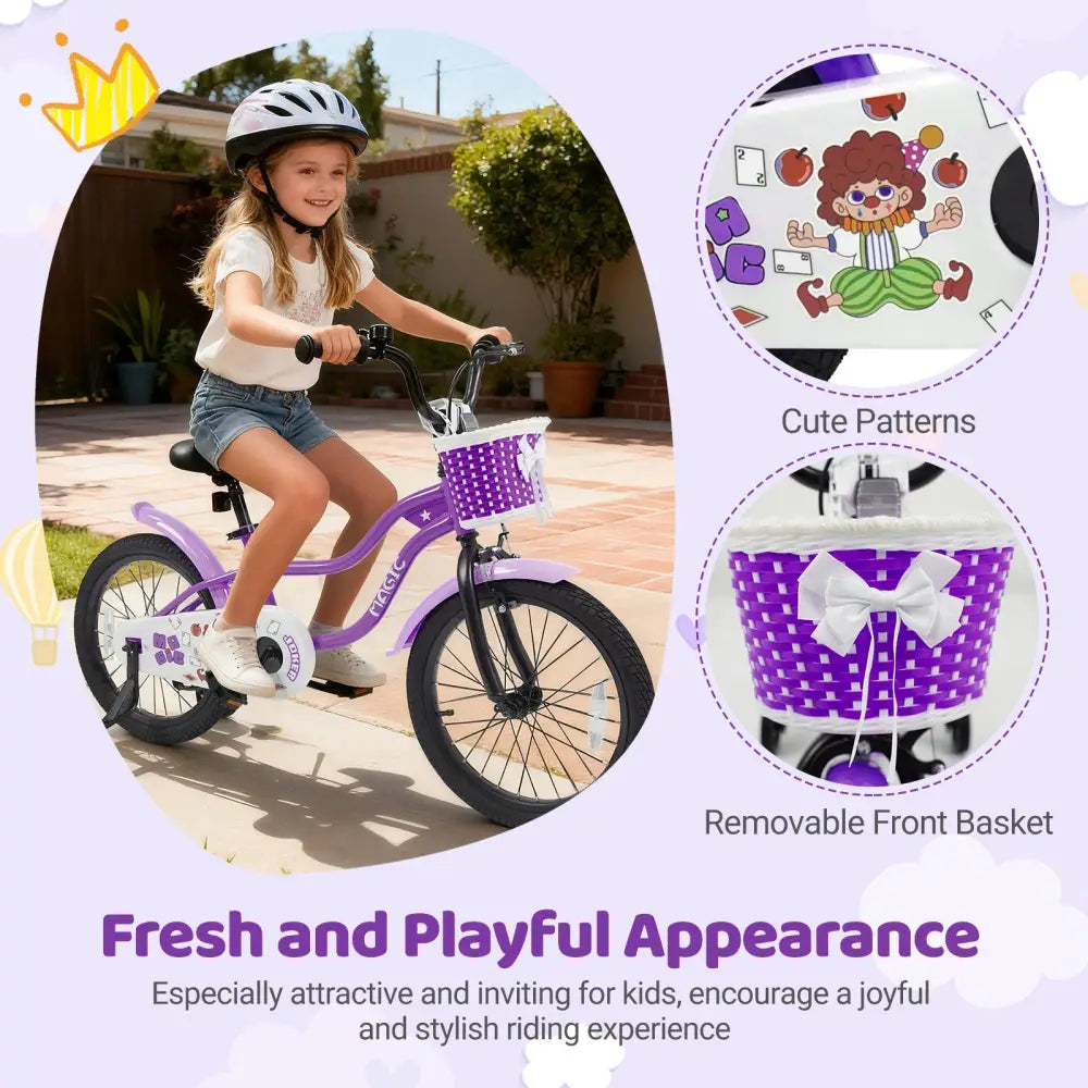 18 Inch Kids Bike with Training Wheels for Aged 3-8 Years Old - Magic Purple - Purple - Kids Bike