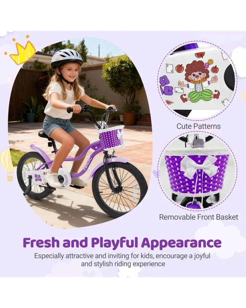 18 Inch Kids Bike with Training Wheels for Aged 3-8 Years Old - Magic Purple - Purple - Kids Bike