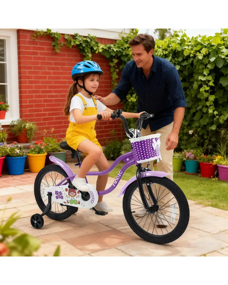 18 Inch Kids Bike with Training Wheels for Aged 3-8 Years Old - Magic Purple - Purple - Kids Bike
