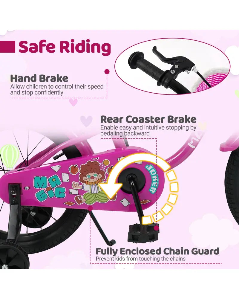 18 Inch Kids Bike with Training Wheels for Aged 3-8 Years Old - Magic Rose - Rose Red - Kids Bike