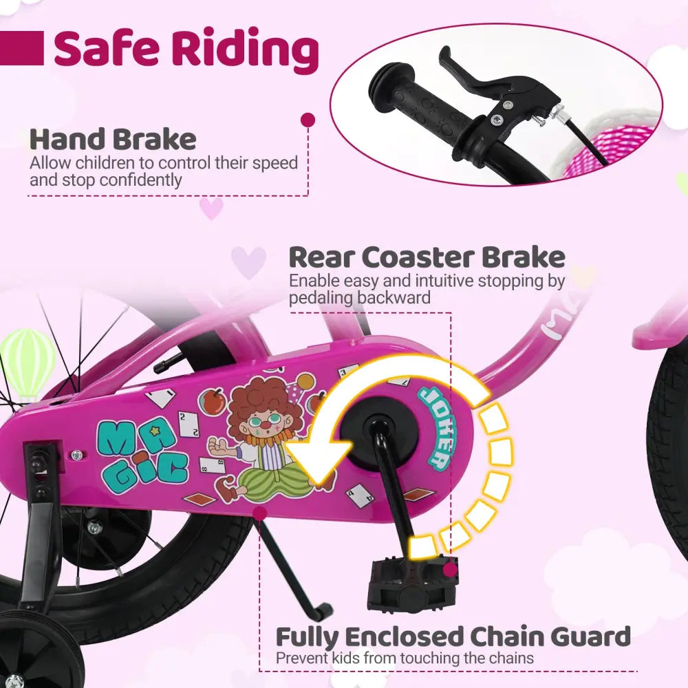 18 Inch Kids Bike with Training Wheels for Aged 3-8 Years Old - Magic Rose - Rose Red - Kids Bike