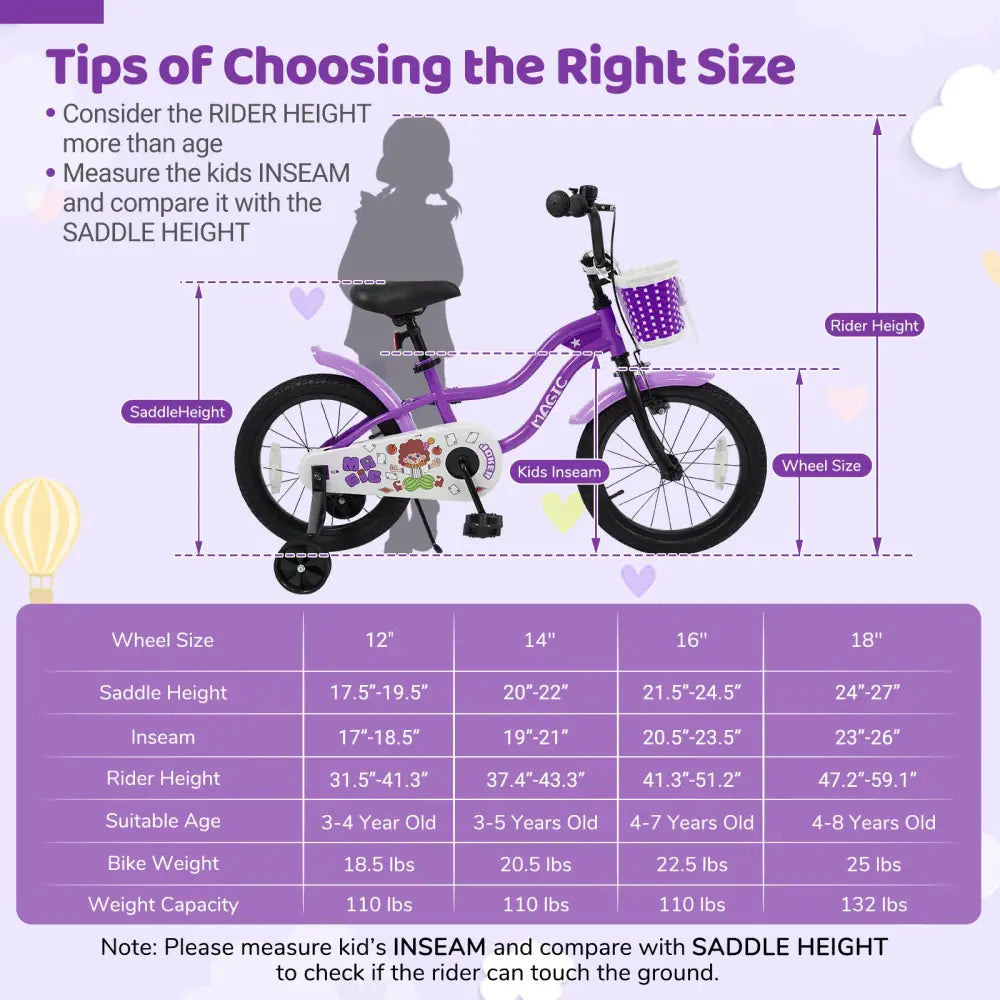 18 Inch Kids Bike with Training Wheels for Aged 3-8 Years Old - Magic Purple - Purple - Kids Bike