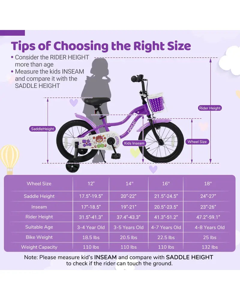 18 Inch Kids Bike with Training Wheels for Aged 3-8 Years Old - Magic Purple - Purple - Kids Bike