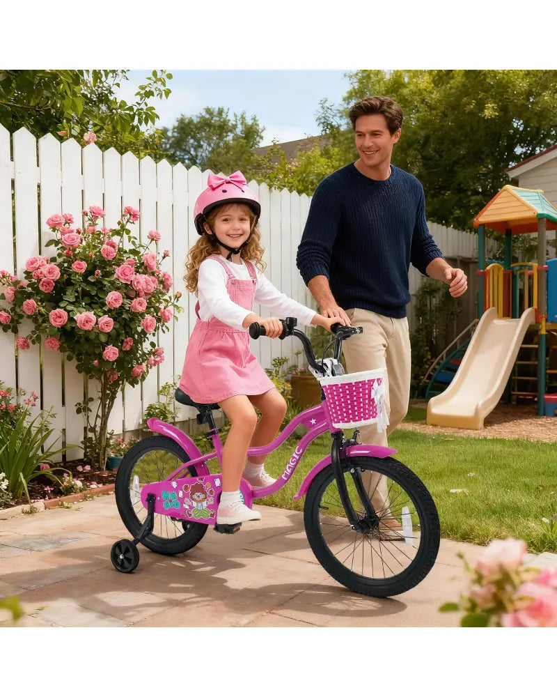 18 Inch Kids Bike with Training Wheels for Aged 3-8 Years Old - Magic Rose - Rose Red - Kids Bike