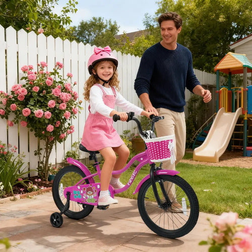 18 Inch Kids Bike with Training Wheels for Aged 3-8 Years Old - Magic Rose - Rose Red - Kids Bike