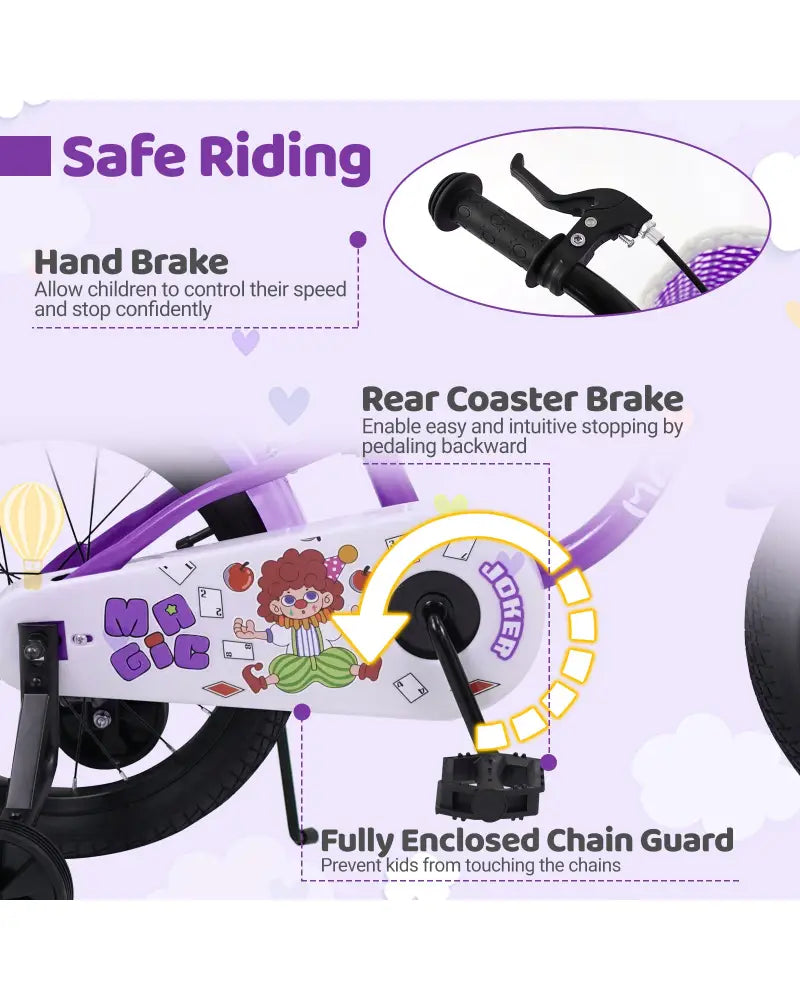 18 Inch Kids Bike with Training Wheels for Aged 3-8 Years Old - Magic Purple - Purple - Kids Bike