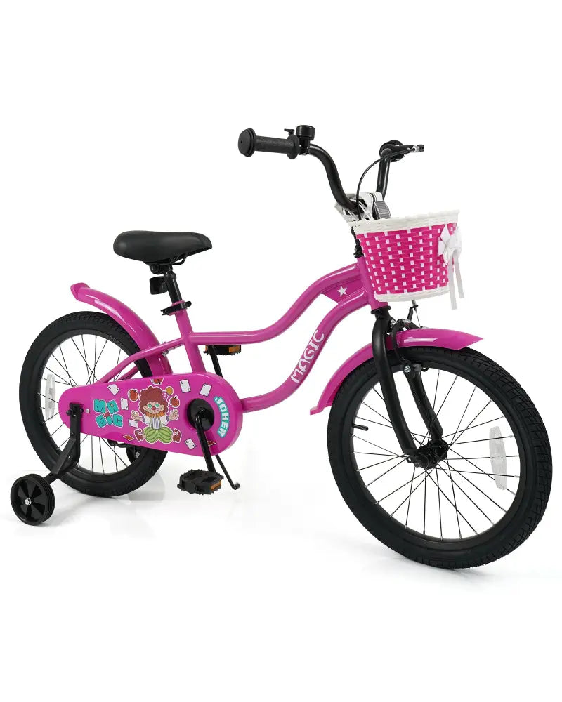 18 Inch Kids Bike with Training Wheels for Aged 3-8 Years Old - Magic Rose - Rose Red - Kids Bike