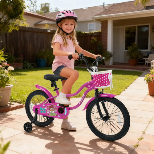 18 Inch Kids Bike with Training Wheels for Aged 3-8 Years Old - Magic Rose - Rose Red - Kids Bike