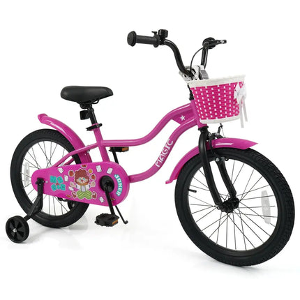 18 Inch Kids Bike with Training Wheels for Aged 3-8 Years Old - Magic Rose - Rose Red - Kids Bike
