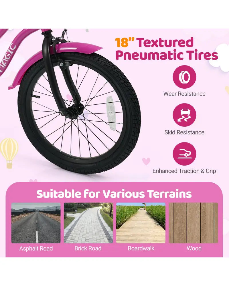 18 Inch Kids Bike with Training Wheels for Aged 3-8 Years Old - Magic Rose - Rose Red - Kids Bike