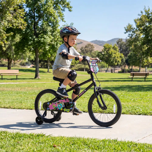 18 Inch Kids Bike with Training Wheels for Ages 4-8 Years Old Black- Street Art Time - Black - Kids Bike