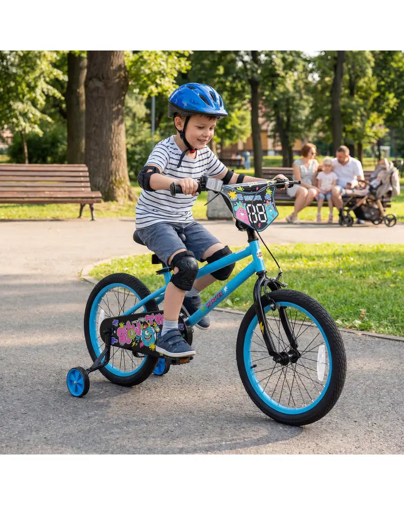 18 Inch Kids Bike with Training Wheels for Ages 4-8 Years Old Blue- Street Art Time - Blue - Kids Bike