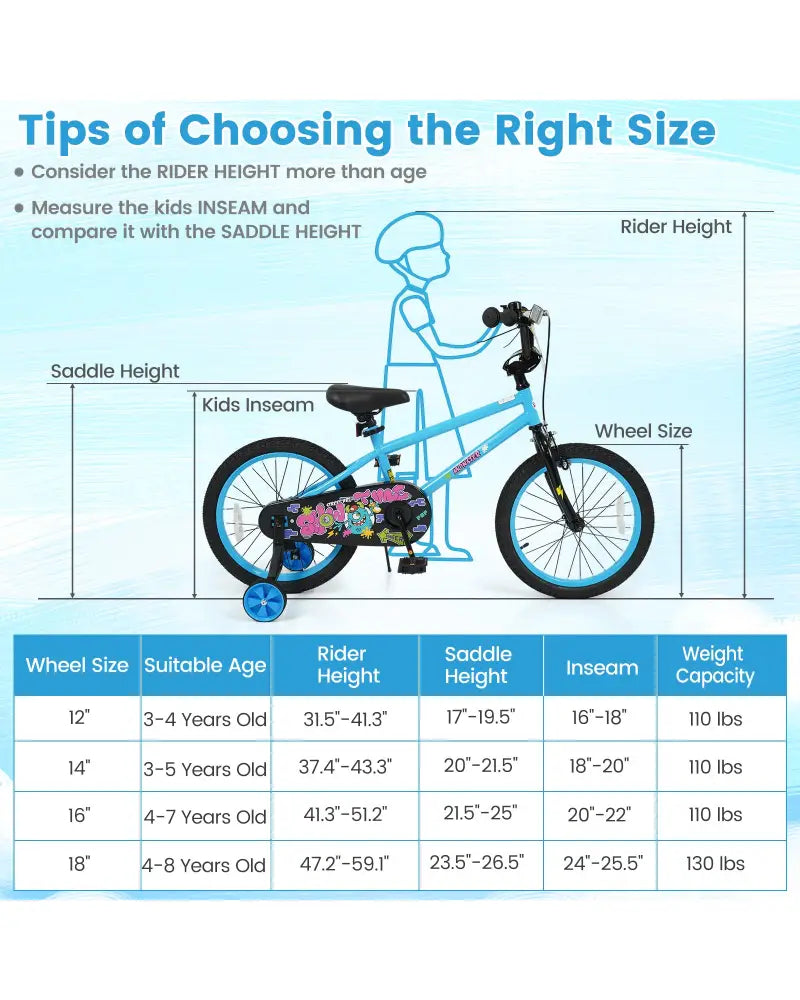 18 Inch Kids Bike with Training Wheels for Ages 4-8 Years Old Blue- Street Art Time - Blue - Kids Bike