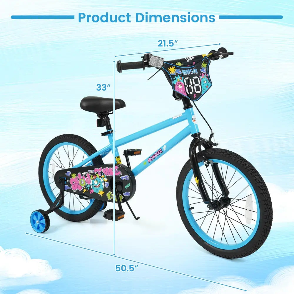 18 Inch Kids Bike with Training Wheels for Ages 4-8 Years Old Blue- Street Art Time - Blue - Kids Bike