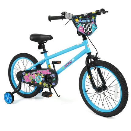 18 Inch Kids Bike with Training Wheels for Ages 4-8 Years Old Blue- Street Art Time - Blue - Kids Bike